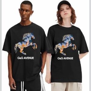 G&G Avenue Black Tee with Colorful Horse Design